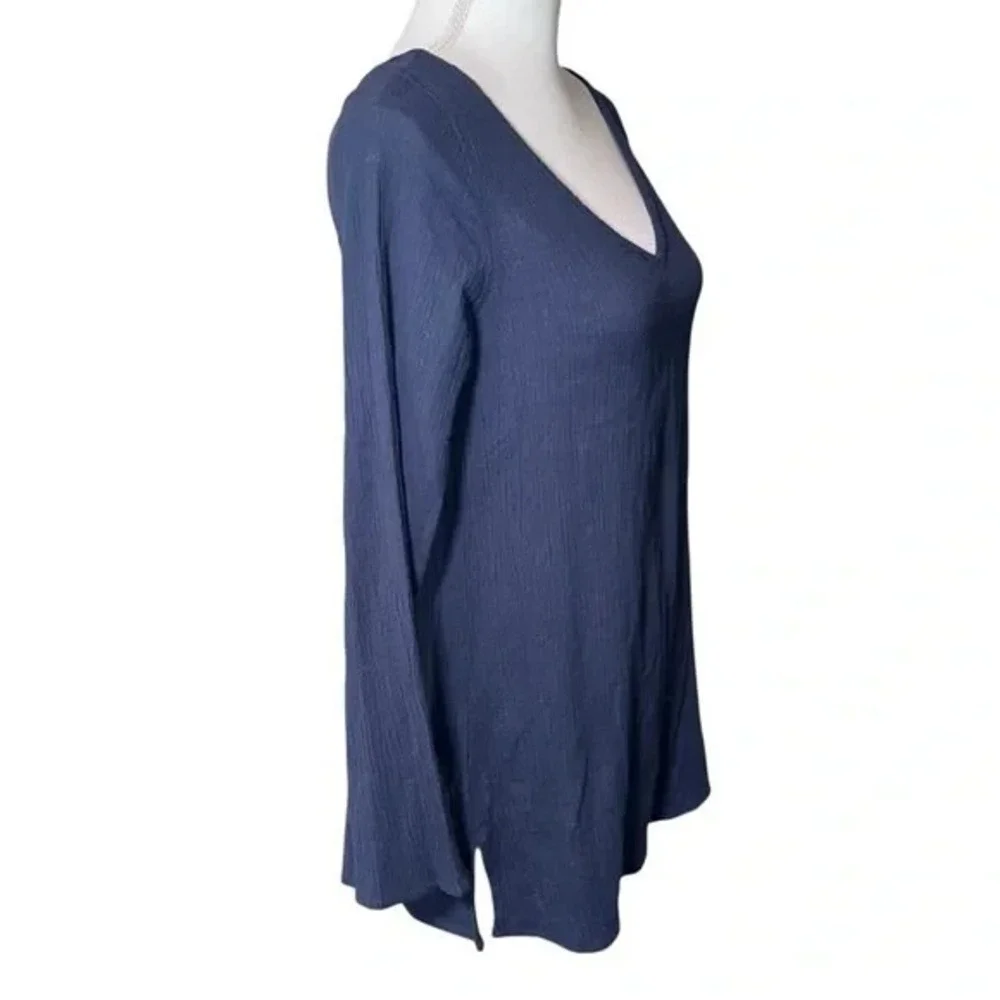 J.Crew Navy Blue‎ Cotton Gauze V-Neck Tunic Top Open Tie Back Small Beachy NWT